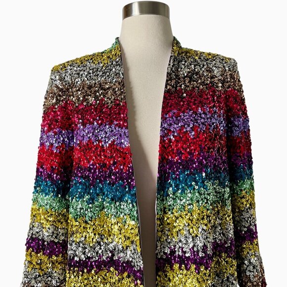 Alice + Olivia Linda Sequin Striped Open Jacket Coat - Picture 9 of 14